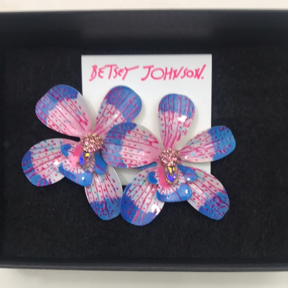 Betsey Johnson flower earrings, L, NIB - Picture 6 of 7